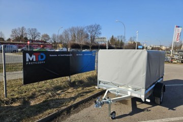 Przyczepa 236x129x30cm SKRĘCANA RAMA MOCNA 750kg z PLANDEKĄ